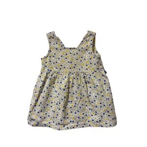 Vintage Mc Kids Baby Girls Floral Button Back Cotton Dress 18M Blue Yellow 90s